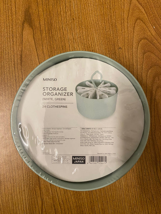 MINISO Storage Organizer with 24 Clothespins (White, Green)